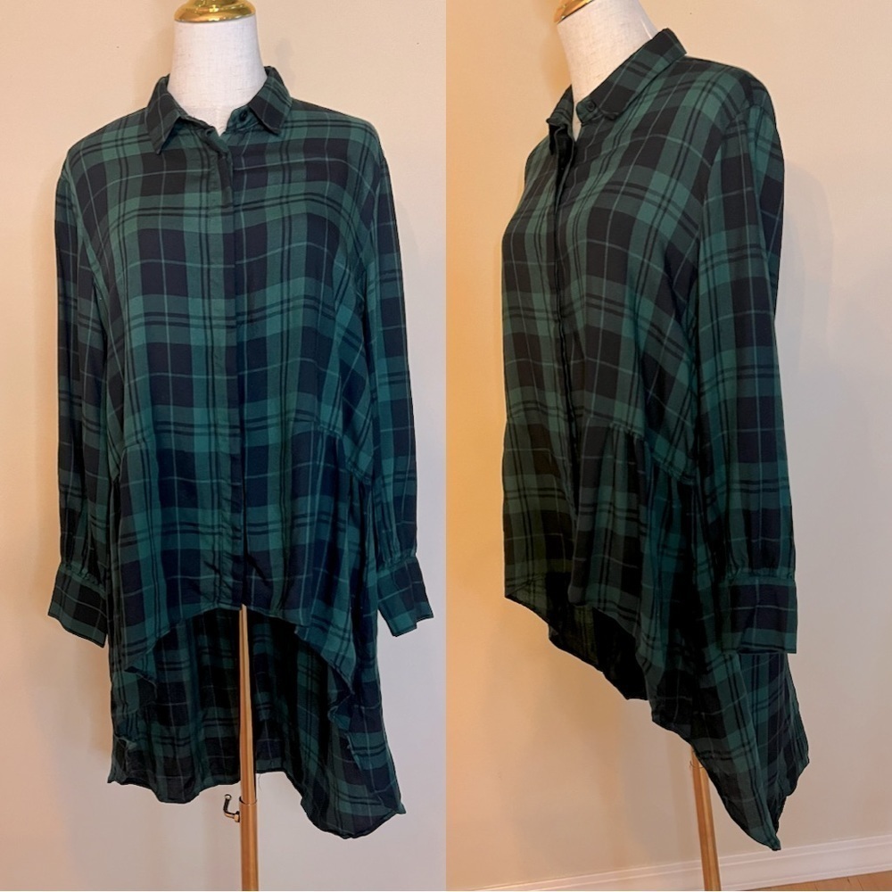 Zara Asymmetrical Plaid Button Down